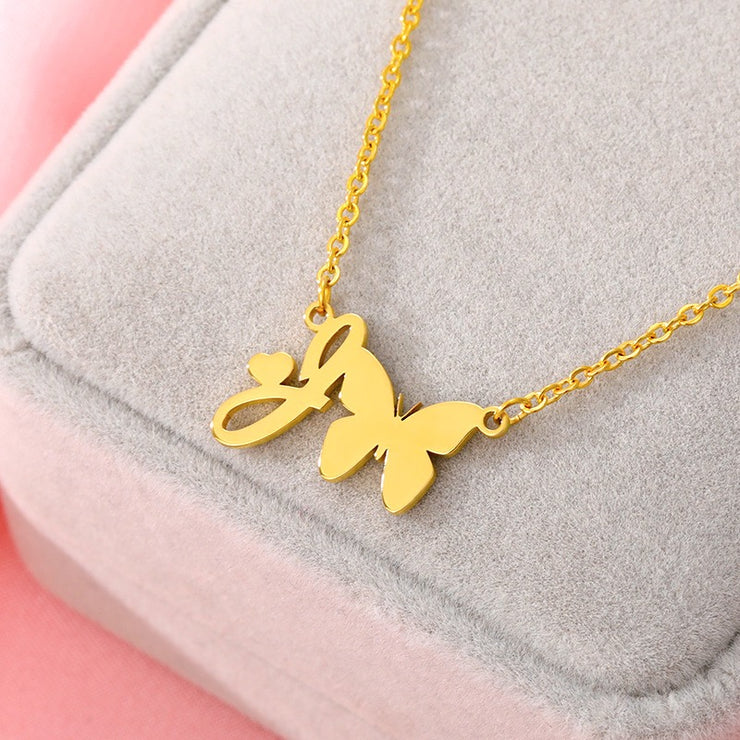 LOVELY BUTTERFLY INITIAL NECKLACE