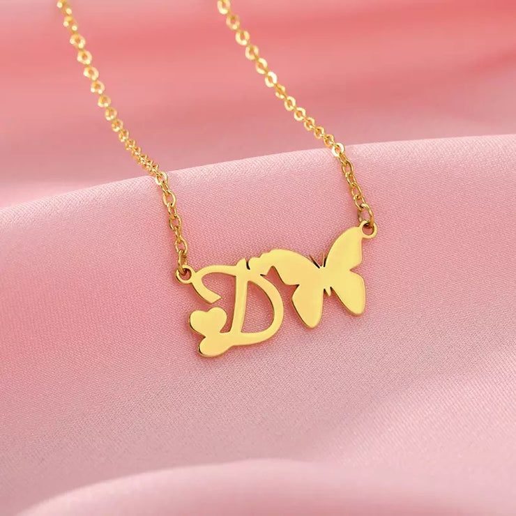 LOVELY BUTTERFLY INITIAL NECKLACE