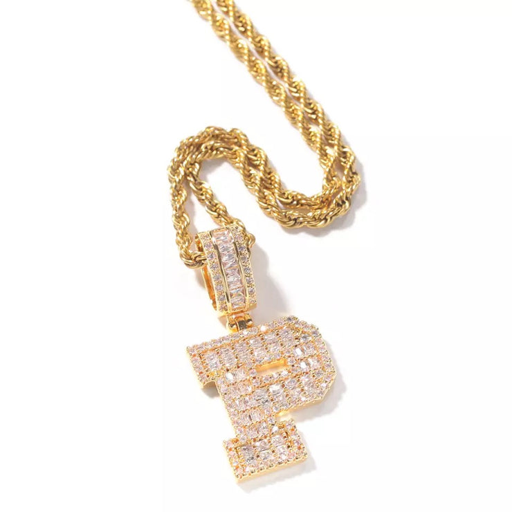 GOLD BAGUETTTE LUXE INITIAL NECKLACE